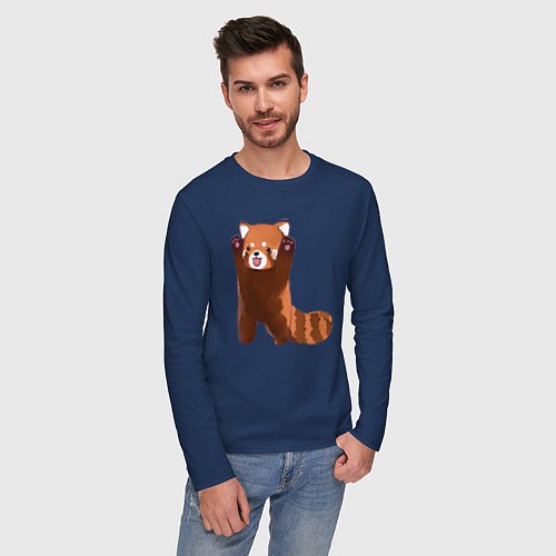Мужской лонгслив Нападение милой панды / Тёмно-синий – фото 3
