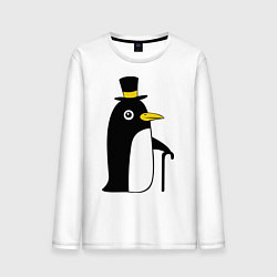 Лонгслив хлопковый мужской Пингвин в шляпе, цвет: белый