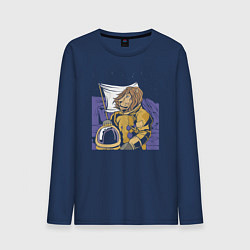 Лонгслив хлопковый мужской Космический Лев Космонавт, цвет: тёмно-синий