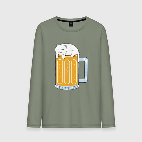 Мужской лонгслив Beer Cat / Авокадо – фото 1