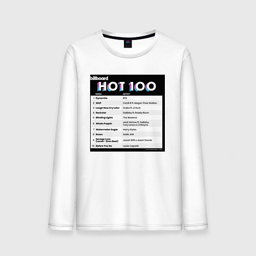 Мужской лонгслив BTS DYNAMITE BILLBOARD HOT-100 / Белый – фото 1