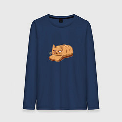 Лонгслив хлопковый мужской Кот хлеб - Bread Cat, цвет: тёмно-синий