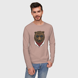 Лонгслив хлопковый мужской Крутой Медведь в очках, цвет: пыльно-розовый — фото 2