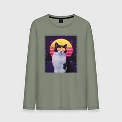 Мужской лонгслив Synthwave cat