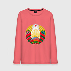 Лонгслив хлопковый мужской Белоруссия Герб Белоруссии, цвет: коралловый