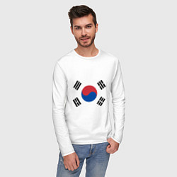 Лонгслив хлопковый мужской Корея Корейский флаг, цвет: белый — фото 2