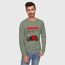 Лонгслив хлопковый мужской DUCATI ДУКАТИ MOTOSPORT, цвет: авокадо — фото 2