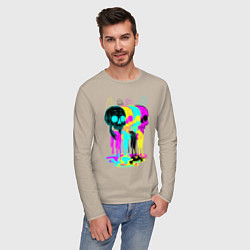 Лонгслив хлопковый мужской 4 ЧЕРЕПА SKULLS NEON, цвет: миндальный — фото 2