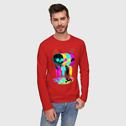 Лонгслив хлопковый мужской 4 ЧЕРЕПА SKULLS NEON, цвет: красный — фото 2