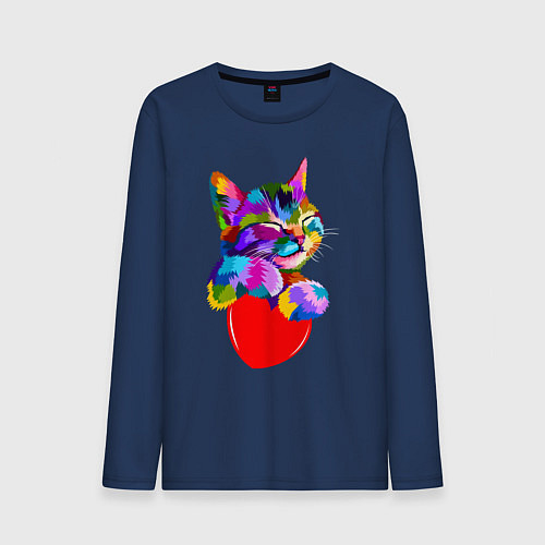 Мужской лонгслив РАДУЖНЫЙ КОТИК RAINBOW KITTY / Тёмно-синий – фото 1
