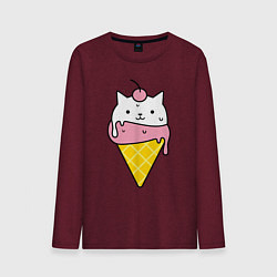 Лонгслив хлопковый мужской Ice Cream Cat, цвет: меланж-бордовый