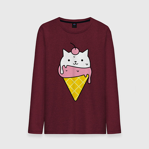 Мужской лонгслив Ice Cream Cat / Меланж-бордовый – фото 1