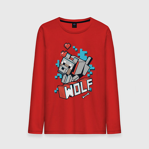 Мужской лонгслив Майнкрафт Волк, Minecraft Wolf / Красный – фото 1