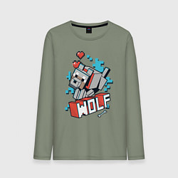 Лонгслив хлопковый мужской Майнкрафт Волк, Minecraft Wolf, цвет: авокадо
