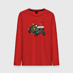 Лонгслив хлопковый мужской Недовольная лягуха в Новый Год, цвет: красный