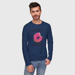 Лонгслив хлопковый мужской Не беспокойся Donut worry, цвет: тёмно-синий — фото 2