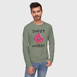 Лонгслив хлопковый мужской Не беспокойся Donut worry, цвет: авокадо — фото 2