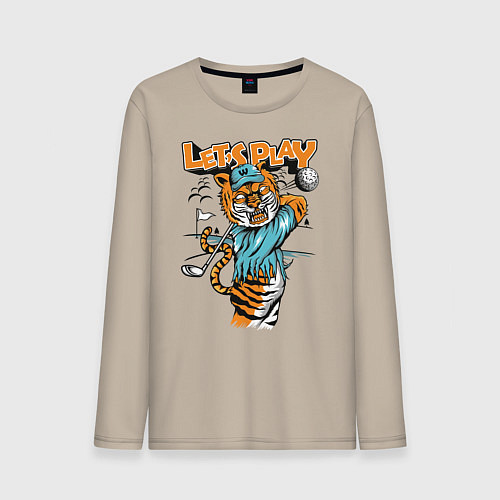 Мужской лонгслив Тигр игрок в гольф / Миндальный – фото 1