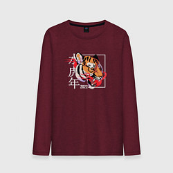 Лонгслив хлопковый мужской The Year of the Tiger 2022, цвет: меланж-бордовый