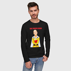 Лонгслив хлопковый мужской Сайтама безразличие One Punch-Man, цвет: черный — фото 2