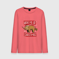 Лонгслив хлопковый мужской Wake me up when its Christmas, цвет: коралловый