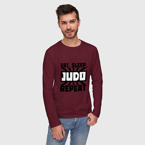 Мужской лонгслив Eat, Sleep, Judo, Repeat / Меланж-бордовый – фото 3