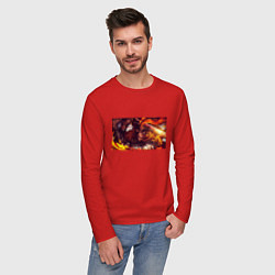 Лонгслив хлопковый мужской Взгляд Ренгоку Клинок рассекающий демонов, цвет: красный — фото 2