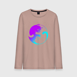 Лонгслив хлопковый мужской ИНЬ ЯНЬ КОТИКИ В НЕОНЕ, цвет: пыльно-розовый