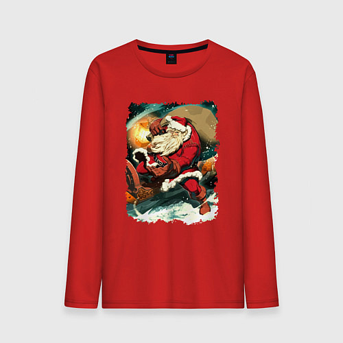Мужской лонгслив Дед Мороз спешит с подарками / Красный – фото 1