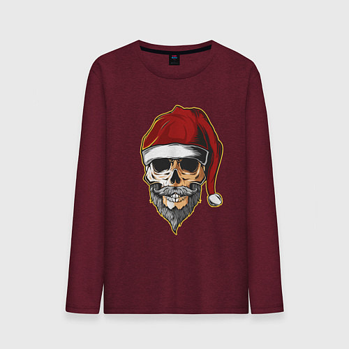 Мужской лонгслив Santa Skull / Меланж-бордовый – фото 1