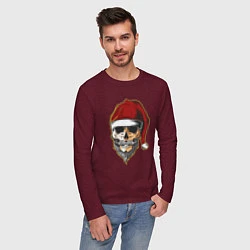 Лонгслив хлопковый мужской Santa Skull, цвет: меланж-бордовый — фото 2