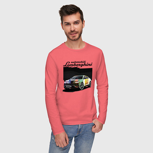 Мужской лонгслив Lamborghini Urus - это очень круто! / Коралловый – фото 3