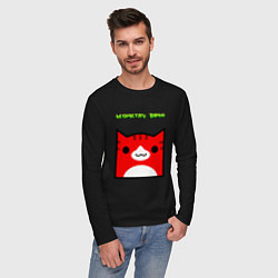 Лонгслив хлопковый мужской Geometry Dash: Cat Skin, цвет: черный — фото 2