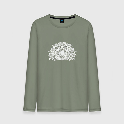 Мужской лонгслив Тигр в цветах голова / Авокадо – фото 1