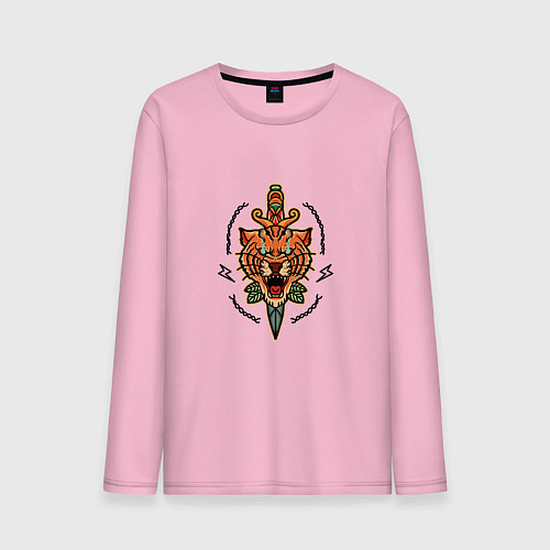 Мужской лонгслив Тигр с кинжалом / Светло-розовый – фото 1