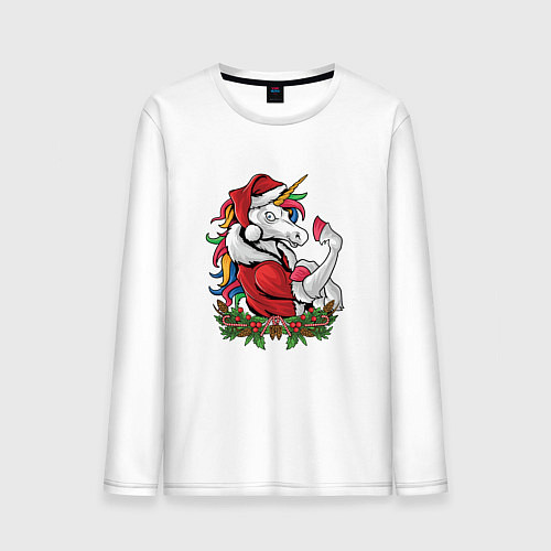 Мужской лонгслив Unicorn Santa / Белый – фото 1