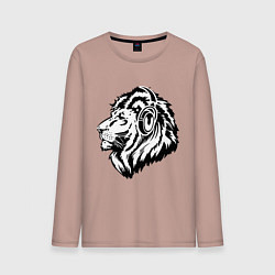 Лонгслив хлопковый мужской Лев в наушниках, цвет: пыльно-розовый
