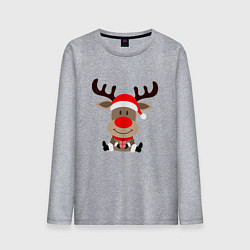 Лонгслив хлопковый мужской Новогодний олень с подарком в руках, цвет: меланж
