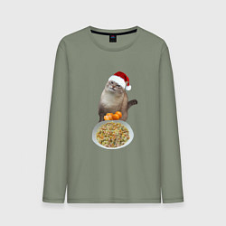 Мужской лонгслив Новогодний кот и оливье