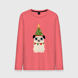 Лонгслив хлопковый мужской Пёса-ёлка, цвет: коралловый