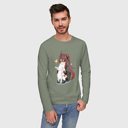 Лонгслив хлопковый мужской ХУ ТАО И БЕЛЫЙ КОТИК, цвет: авокадо — фото 2