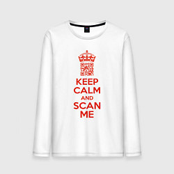 Лонгслив хлопковый мужской Keep calm and scan me - fuck off, цвет: белый