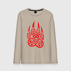 Лонгслив хлопковый мужской ПЕЧАТЬ ВЕЛЕСА КРАСНЫЙ ЛАПА ВОЛКА, цвет: миндальный
