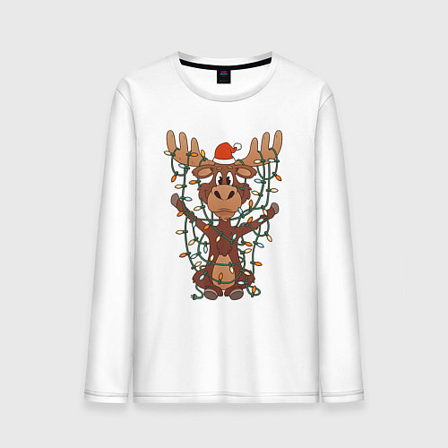 Мужской лонгслив НОВОГОДНИЙ ОЛЕНЬ CHRISTMAS DEER / Белый – фото 1