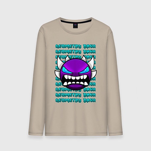 Мужской лонгслив GEOMETRY DASH ФИОЛЕТОВЫЙ ДЕМОН ГЕОМЕТРИЯ / Миндальный – фото 1