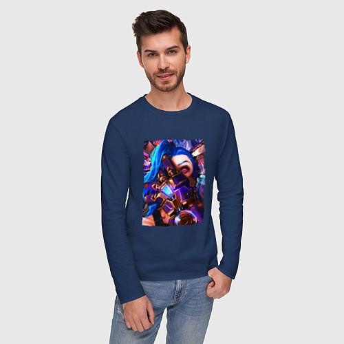 Мужской лонгслив ARCANE LOL JINX FACE LEAGUE OF LEGENDS / Тёмно-синий – фото 3