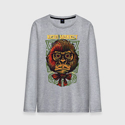Лонгслив хлопковый мужской Обезьяна ботан, цвет: меланж