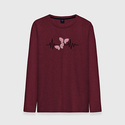 Лонгслив хлопковый мужской Бабочки сердцебиение, цвет: меланж-бордовый