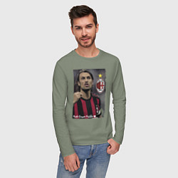 Лонгслив хлопковый мужской Paolo Cesare Maldini - Milan, captain, цвет: авокадо — фото 2