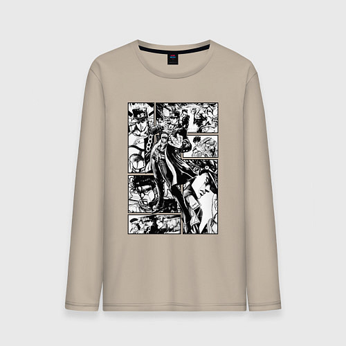 Мужской лонгслив ДЖотаро Куджо на панели манги / Миндальный – фото 1